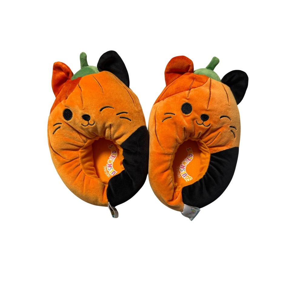 Squishmallows Cam the Pumpkin Cat Slippers jack-o'-lantern Size 2-3 Kid Unisex